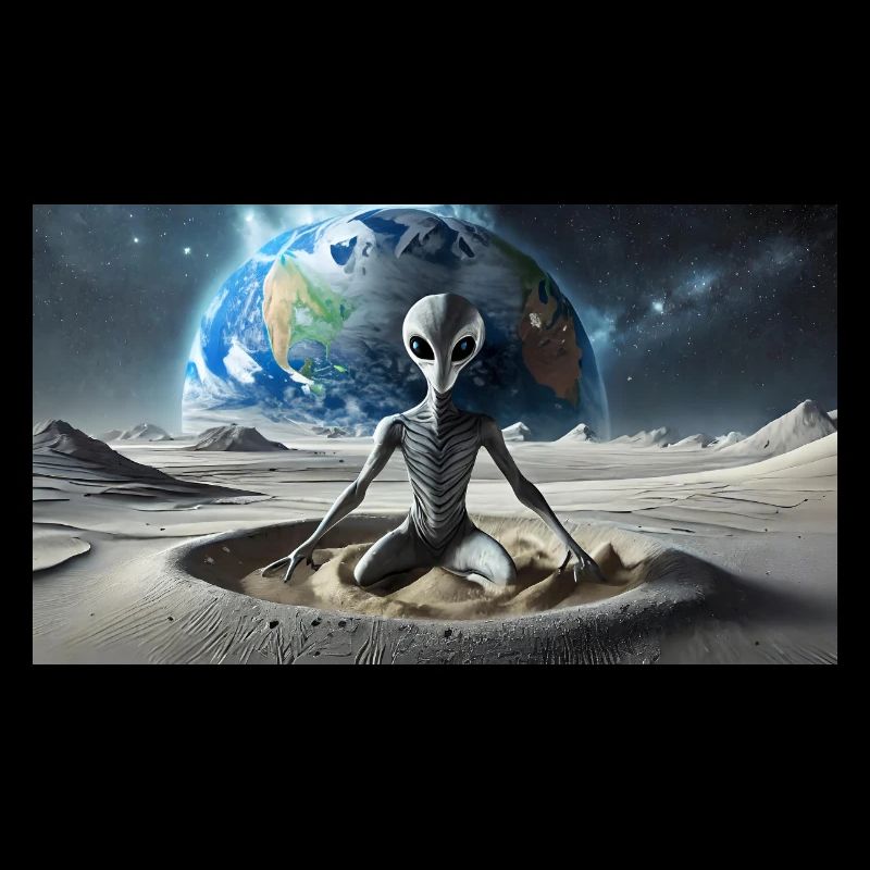grey alien on the moon surface – meditate
