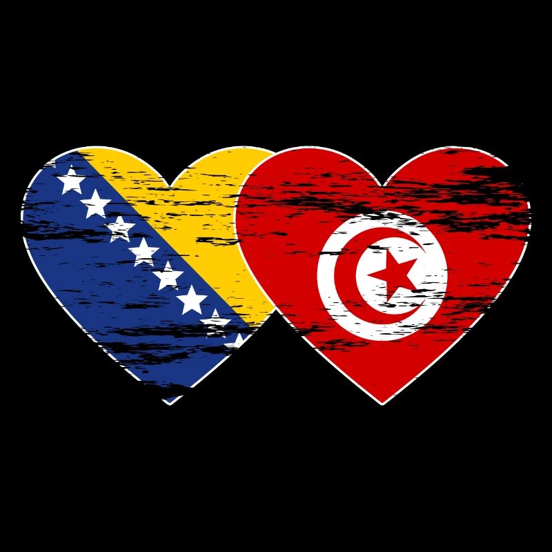 Bosnie Tunisie drapeau coeur utilisé