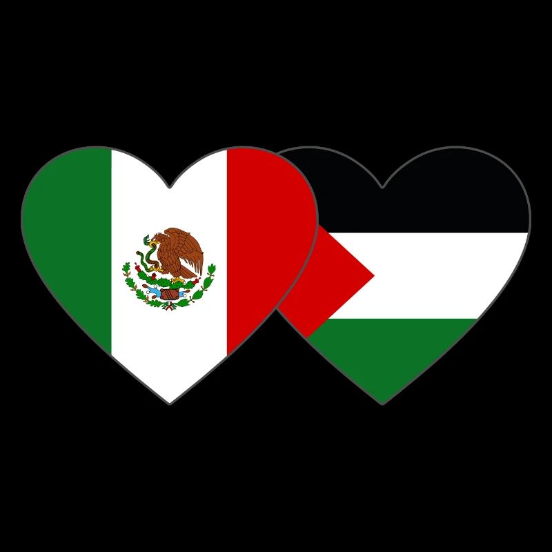 Mexique Palestine drapeau coeur