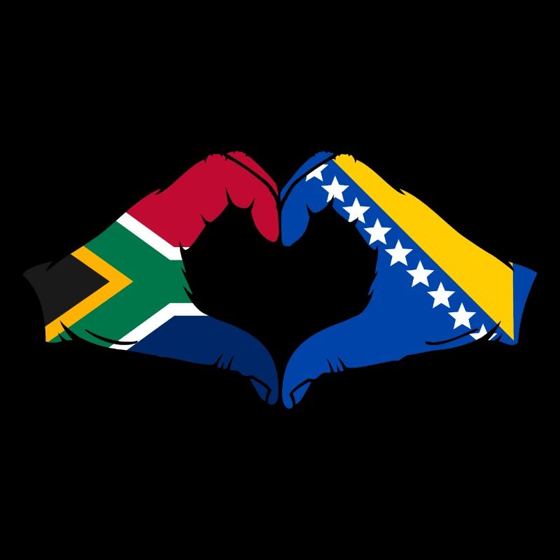 Afrique du Sud Bosnie Drapeau Mains Coeur Forme
