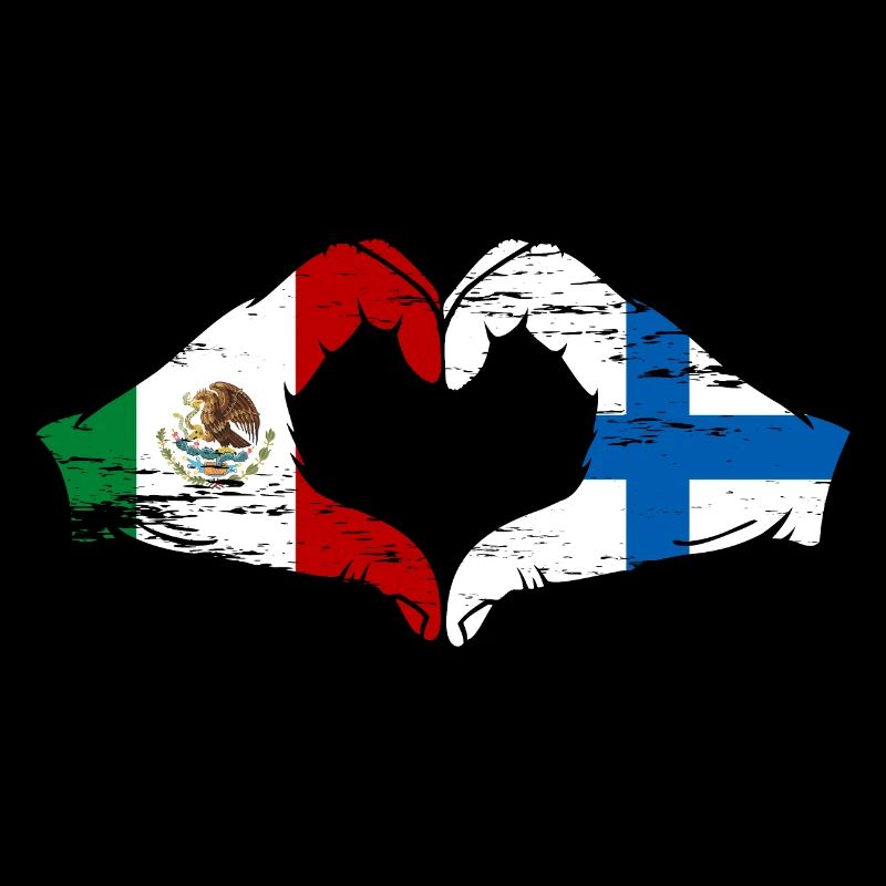 Mexico Finland flag hands heart shape used