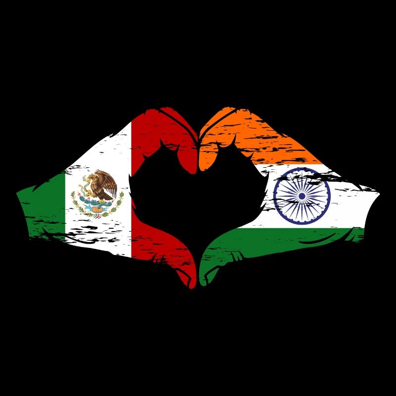 Mexique Inde drapeau mains forme de coeur utilisé