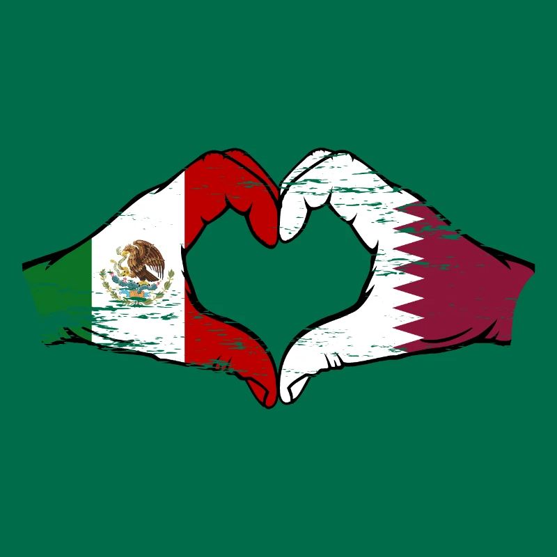 Mexique Qatar drapeau mains forme de coeur utilisé