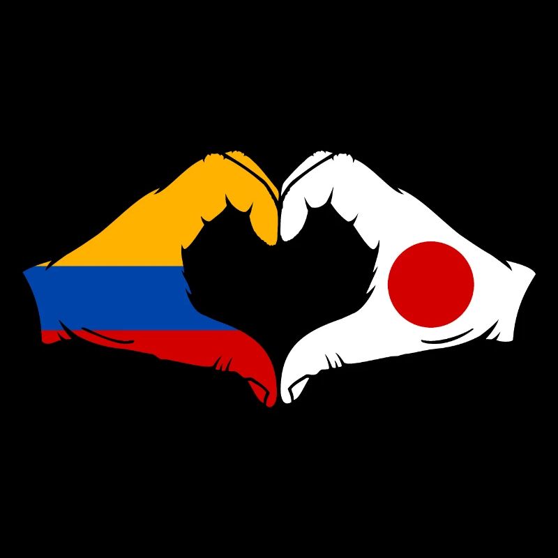 Colombie Japon Drapeau Mains Coeur Forme