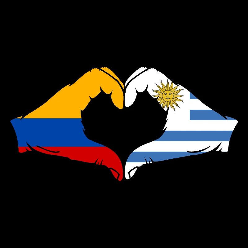 Colombie Uruguay Drapeau Mains Coeur Forme