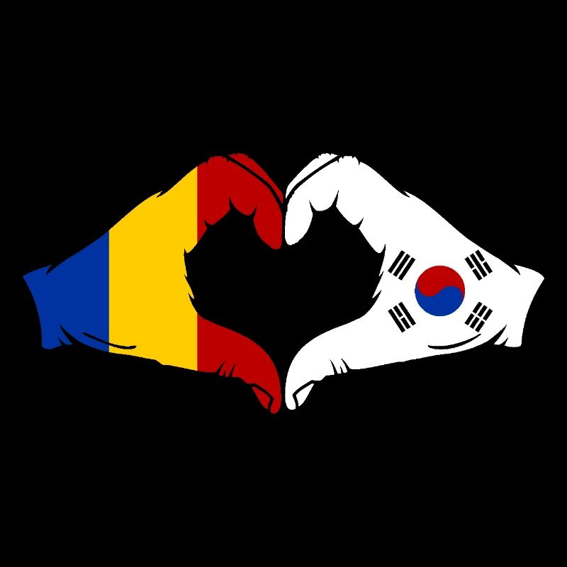 Roumanie Corée du Sud Drapeau Mains Coeur Forme