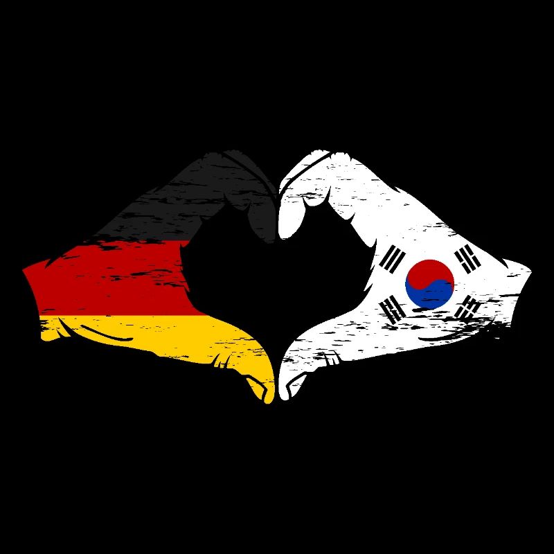 Allemagne Corée du Sud Drapeau Mains Coeur Forme Utilisé