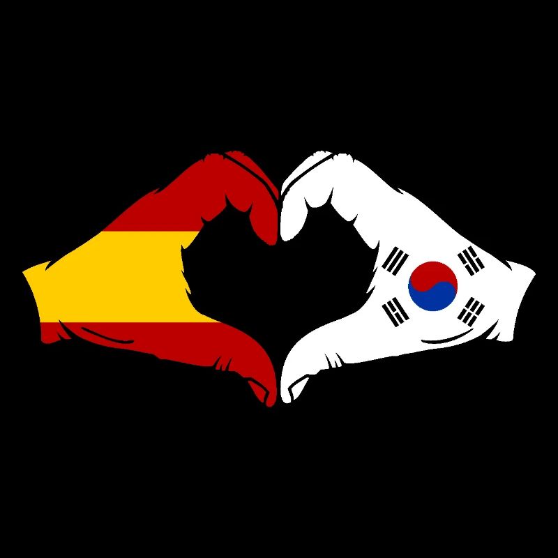 Espagne Corée du Sud Drapeau Mains Coeur Forme