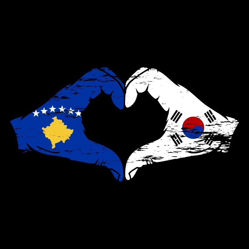 Kosovo Corée du Sud Drapeau Mains Coeur Forme Utilisé