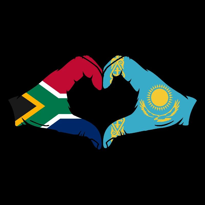 Afrique du Sud Kazakhstan Drapeau Mains Coeur Forme