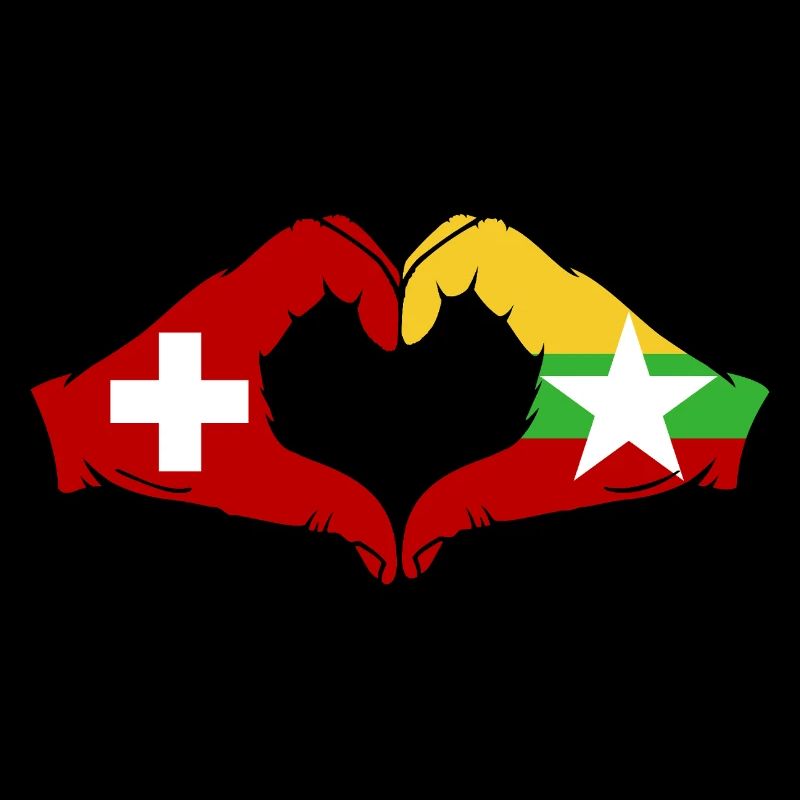 Suisse Myanmar Drapeau Mains Coeur Forme