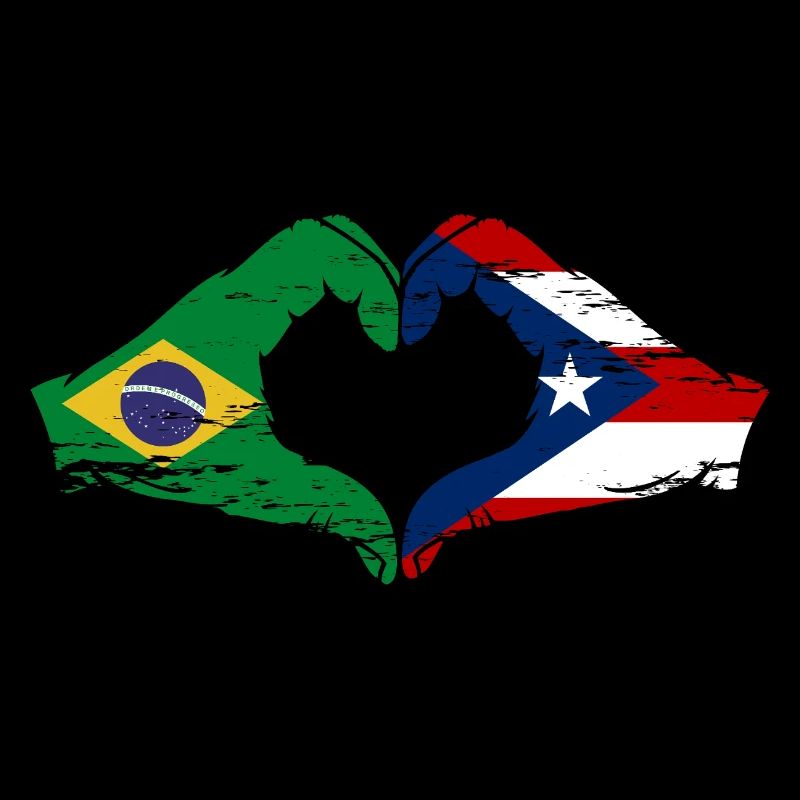 Brésil Porto Rico drapeau mains forme de coeur utilisé