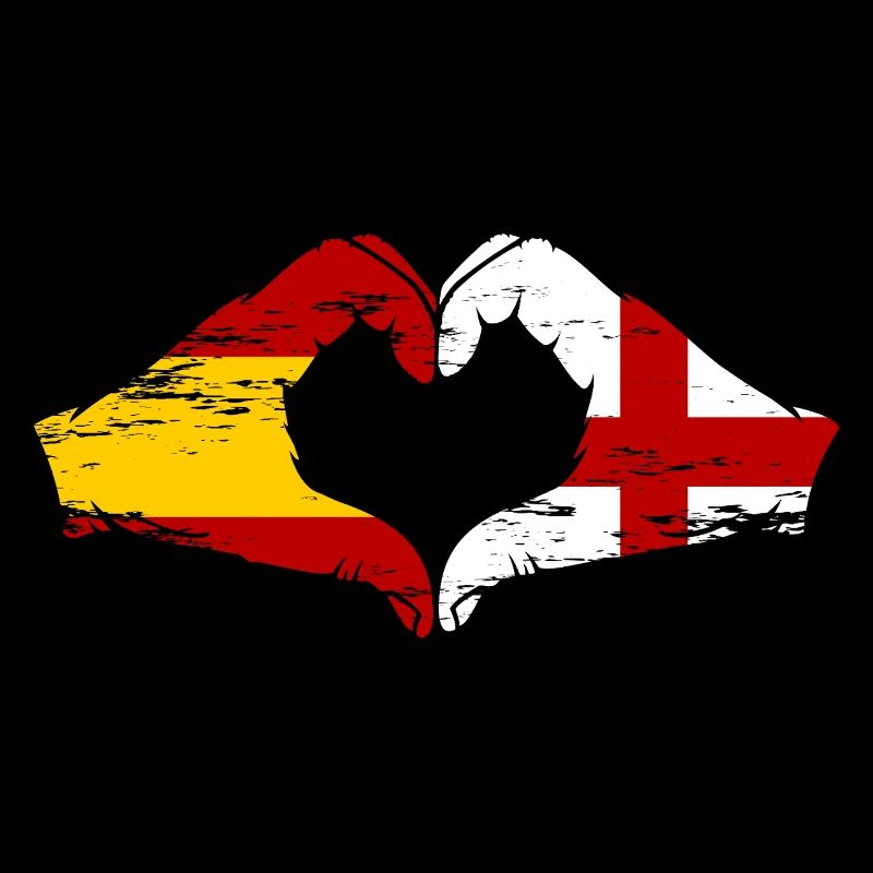 Spain England flag hands heart used