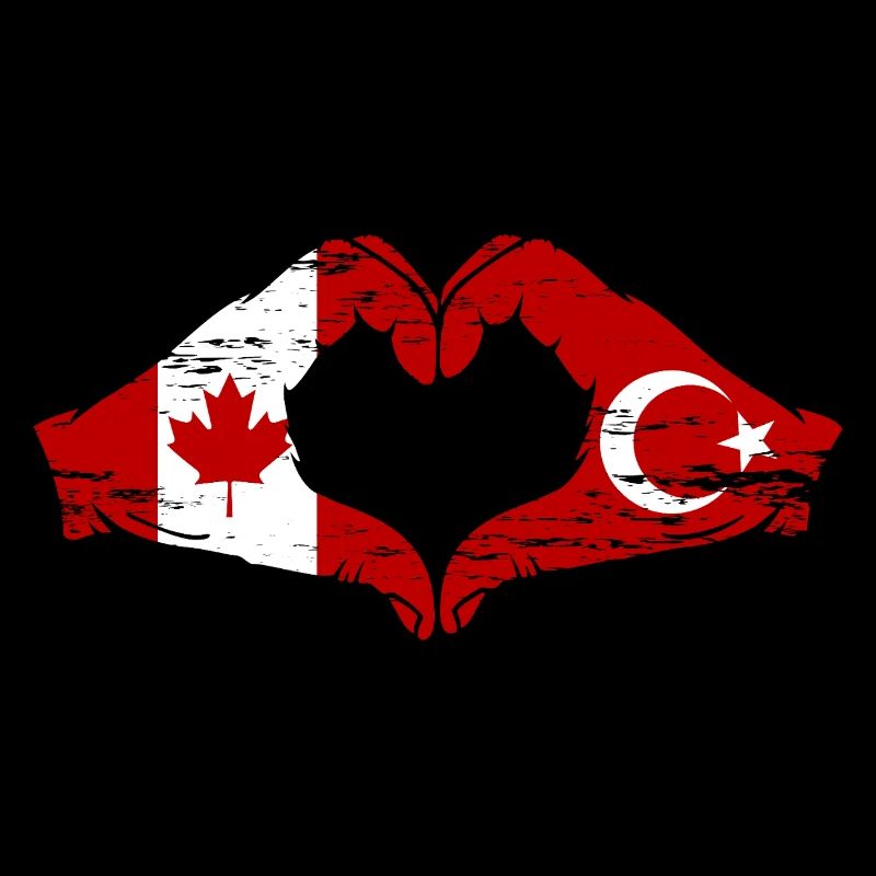 Canada Turquie Drapeau Mains Coeur Forme Utilisé