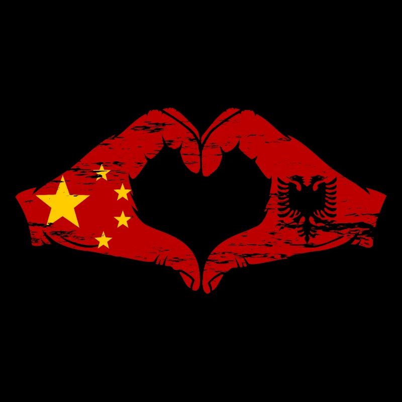 Chine Albanie Drapeau Mains Coeur Forme Utilisé