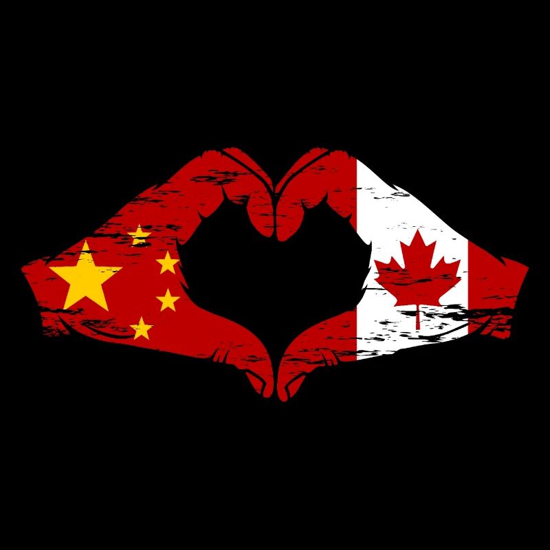 China Canada Flag Hands Heart Shape Used