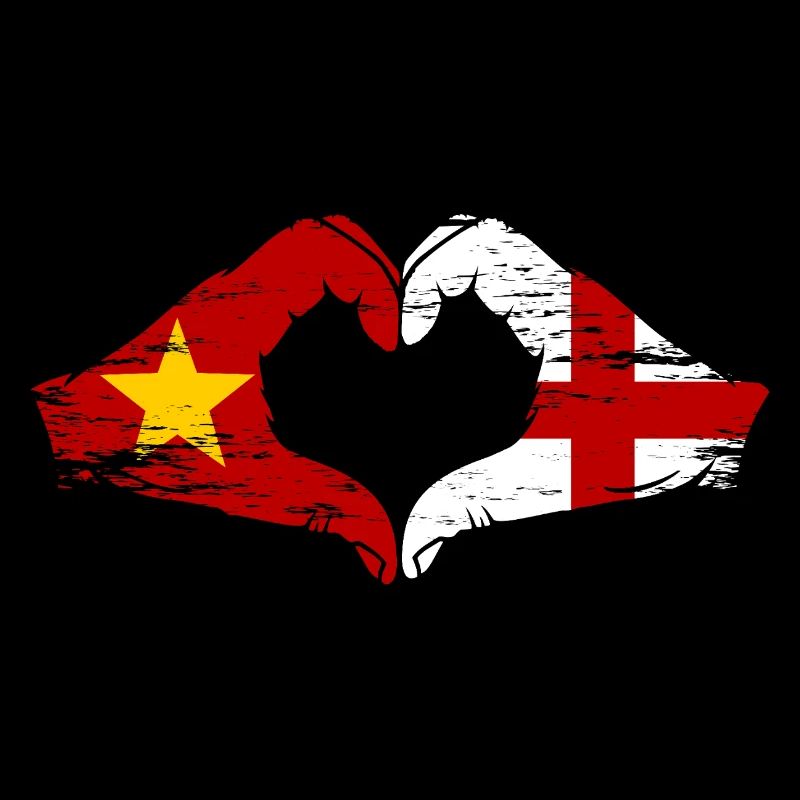 Vietnam Angleterre Drapeau Mains Coeur Forme Utilisé