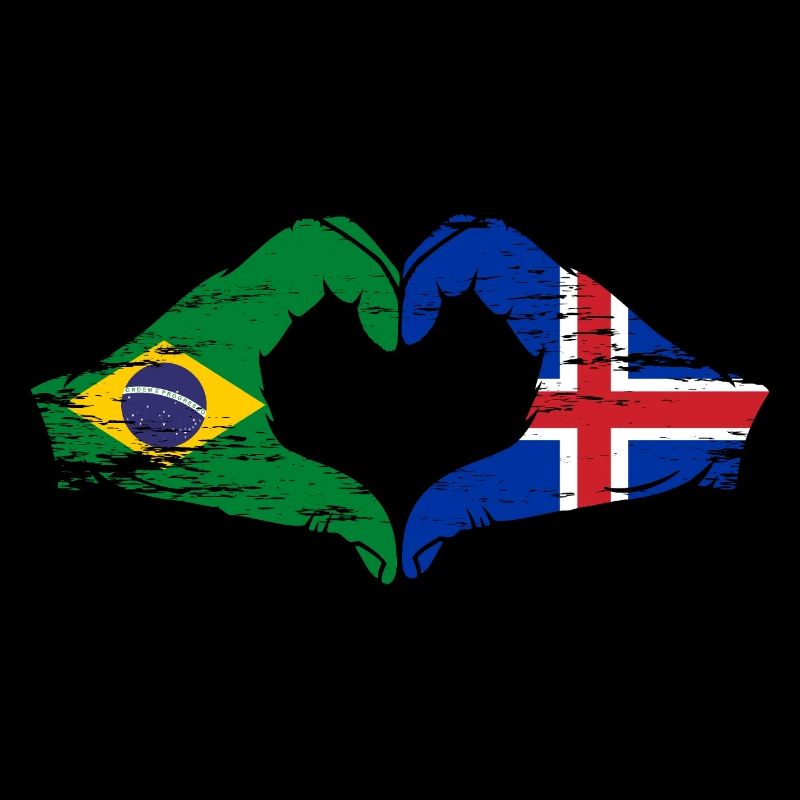 Brésil Islande Drapeau Mains Coeur Forme Utilisé