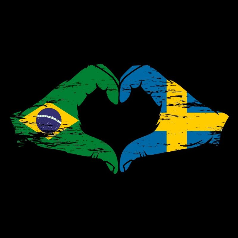 Brésil Suède drapeau mains forme de coeur utilisé