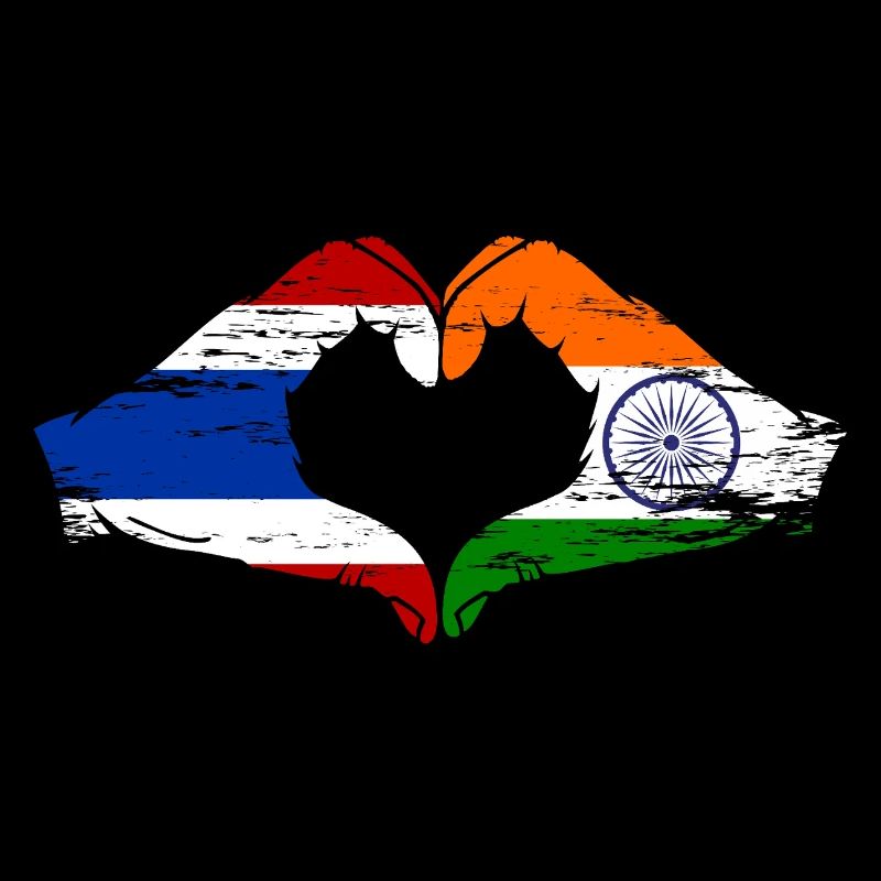 Thaïlande Inde Drapeau Mains Coeur Forme Utilisé