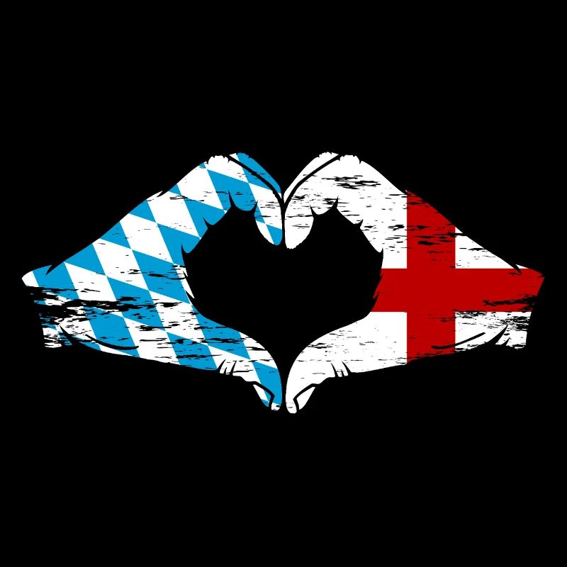 Bayern Angleterre Drapeau Mains Coeur Forme Utilisé