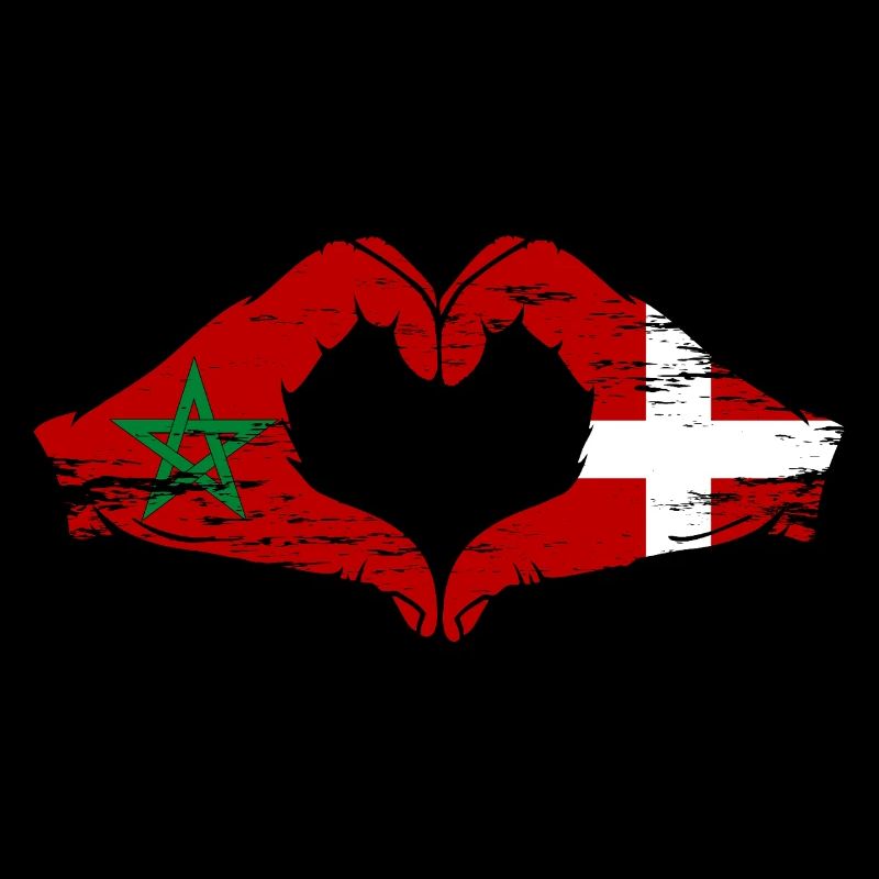 Maroc Danemark drapeau main forme coeur utilisé
