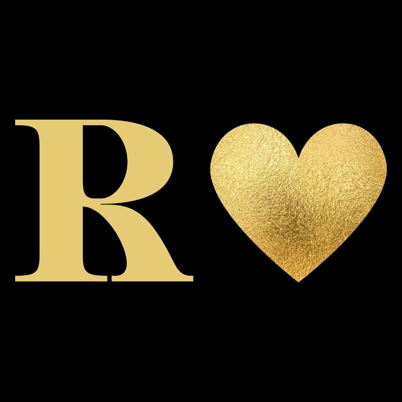 Letter r golden heart