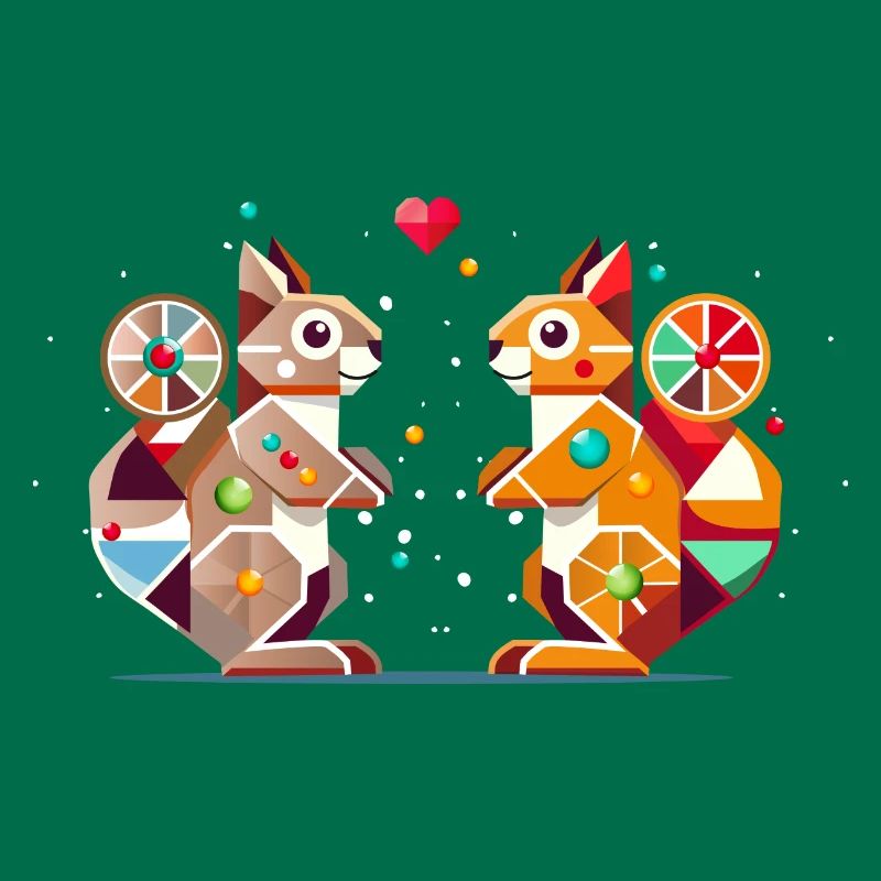 zwei Eichhörnchen mit Herz-farbenfroher Hingucker