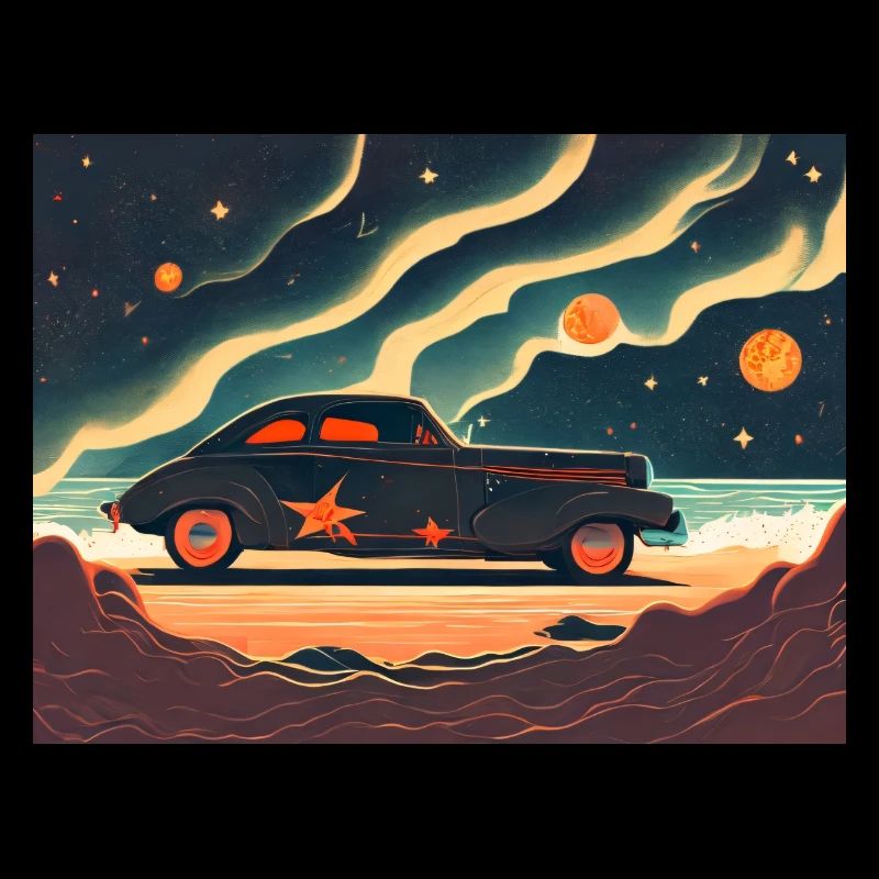 Affiche rétro avec hot rod la nuit