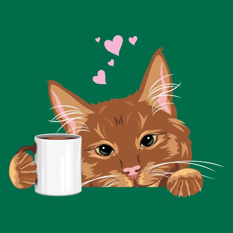 Coup d’œil mignon chat roux avec tasse à café