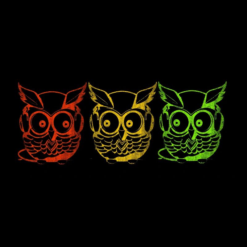 Hiboux jaune vert rouge