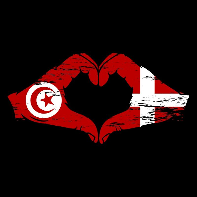 Tunisie Danemark drapeau mains forme de coeur utilisé