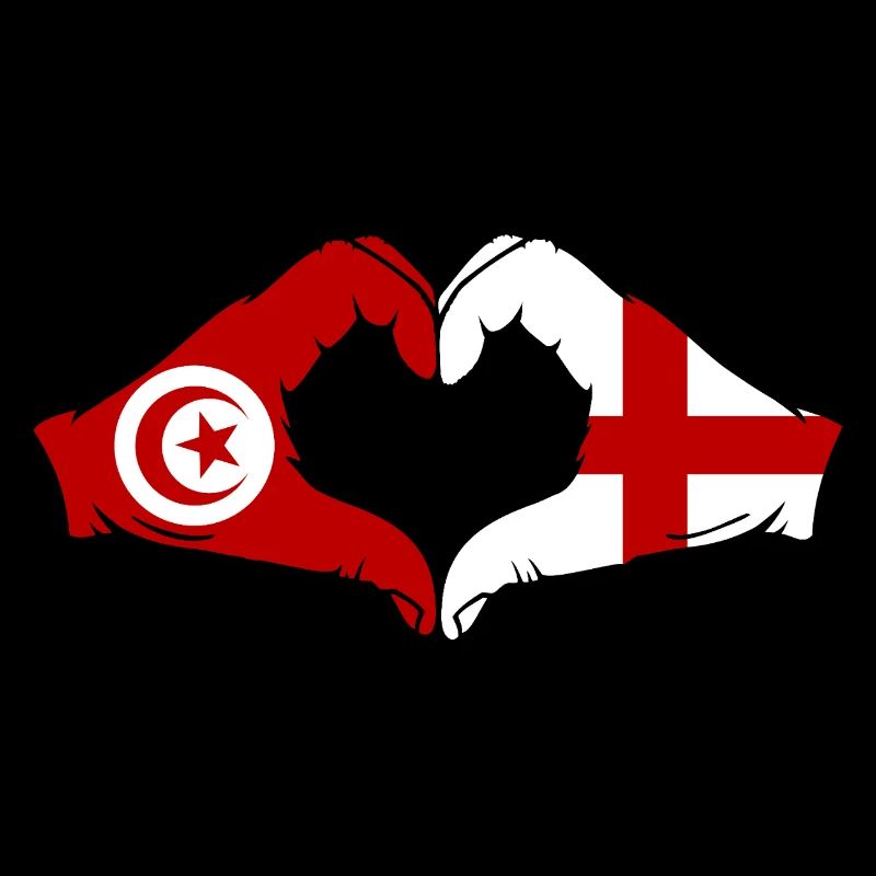 Tunisie Angleterre Drapeau Mains Coeur Forme