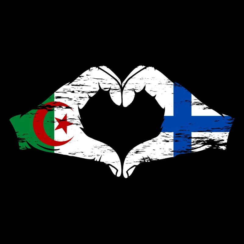 Algérie Finlande drapeau mains forme de coeur utilisé