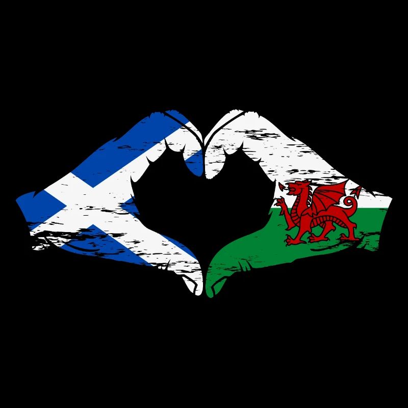 Ecosse Pays de Galles Drapeau Mains Coeur Forme Utilisé