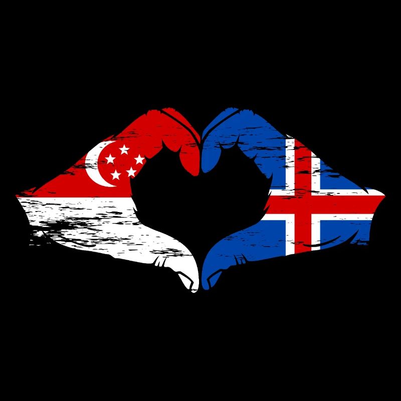 Singapour Drapeau de l’Islande mains forme de coeur utilisé