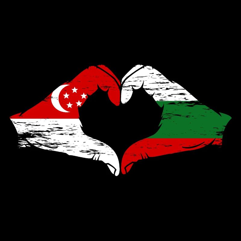 Singapour Bulgarie drapeau mains forme de coeur utilisé