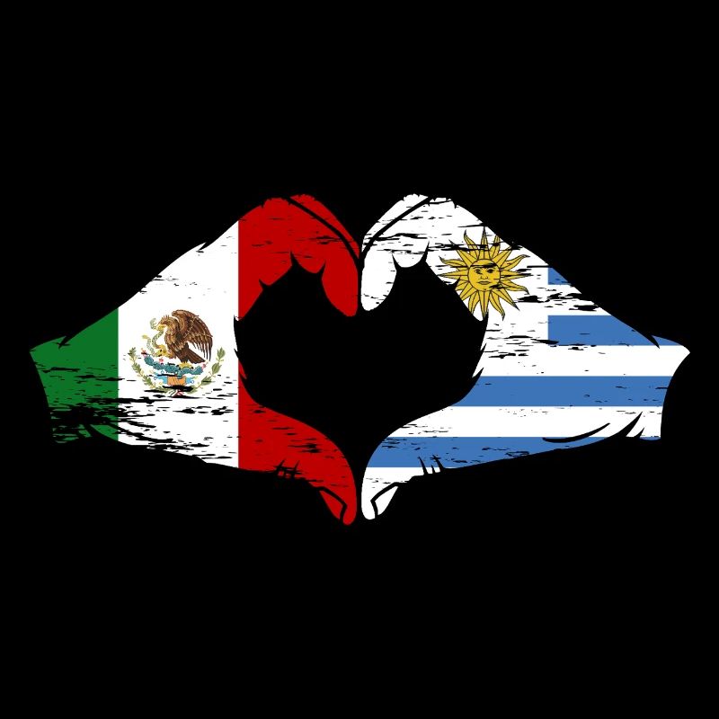 Mexique Uruguay drapeau mains forme de coeur utilisé