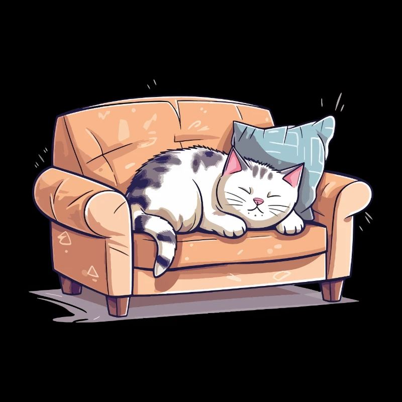Chat Couch Fatigué Canapé Canapé Drôle de dessin animé
