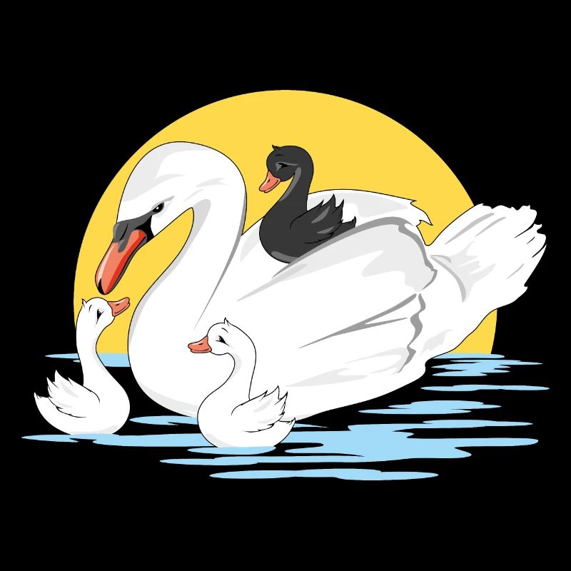 Maman cygne blanc et ses trois bébés