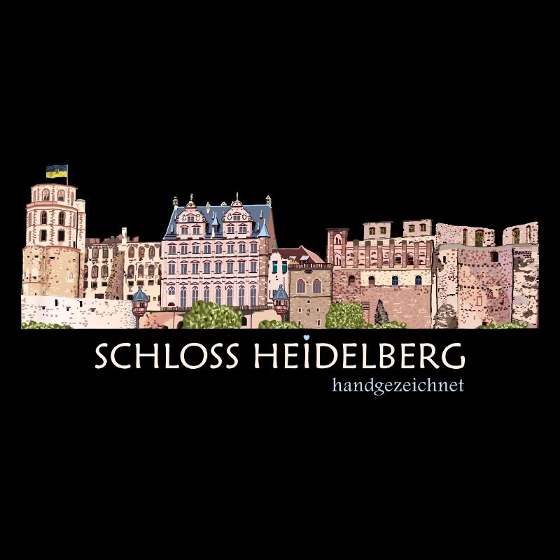 Panorama du palais de Heidelberg, dessin à la main