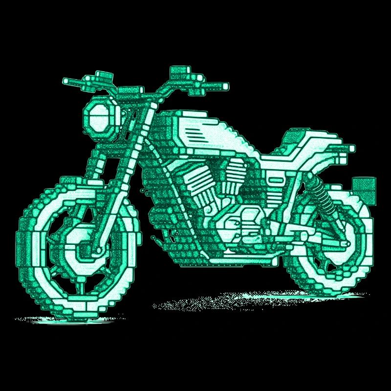 Retro motorcycle in 8 bit in the color green