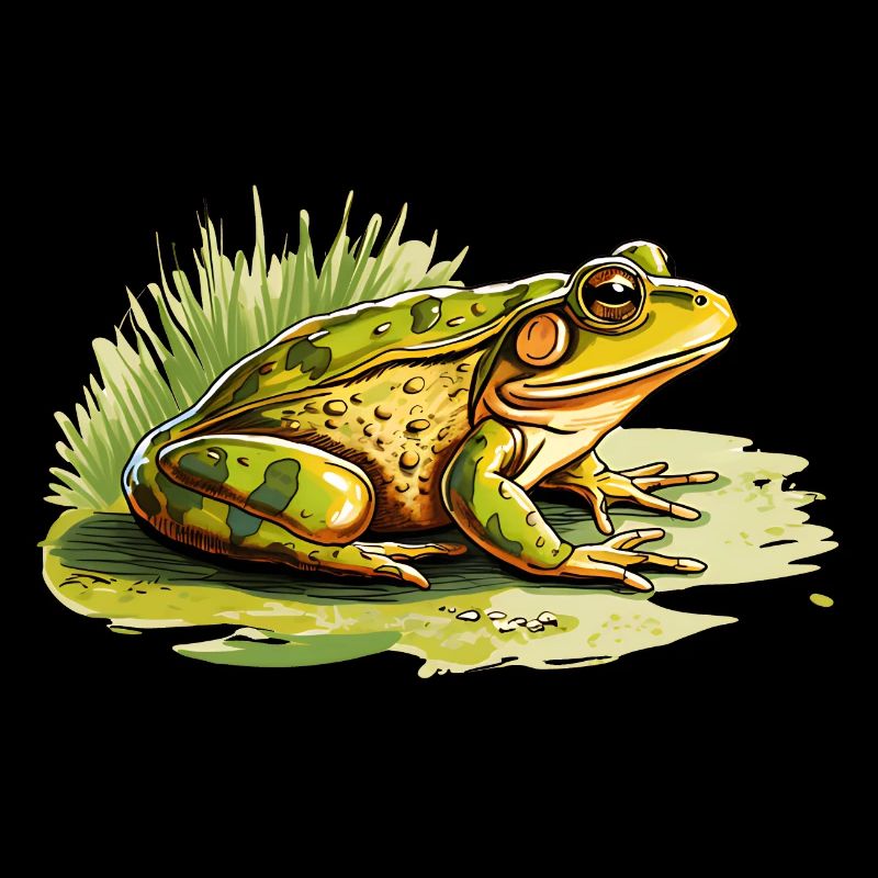 The green frog has a perfect camouflage