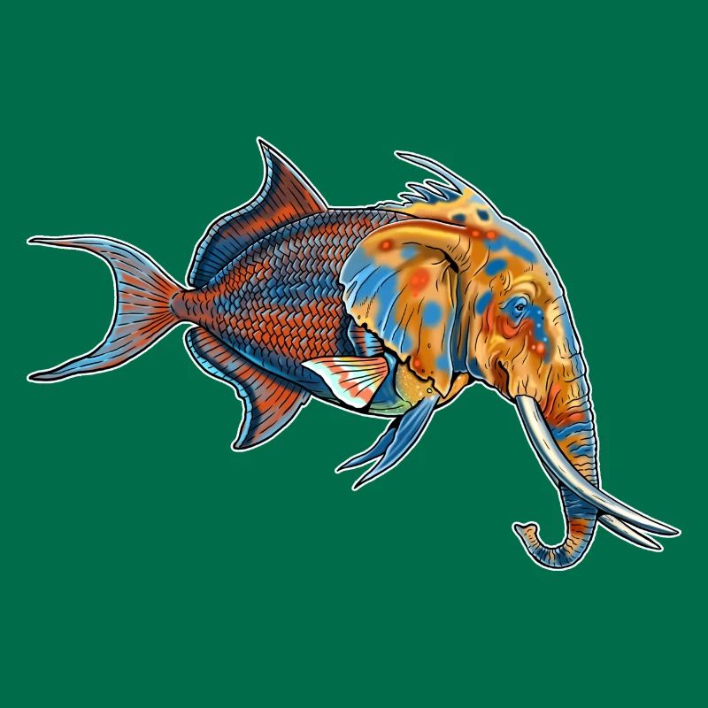 Fantastic creature: half elephant, half fish