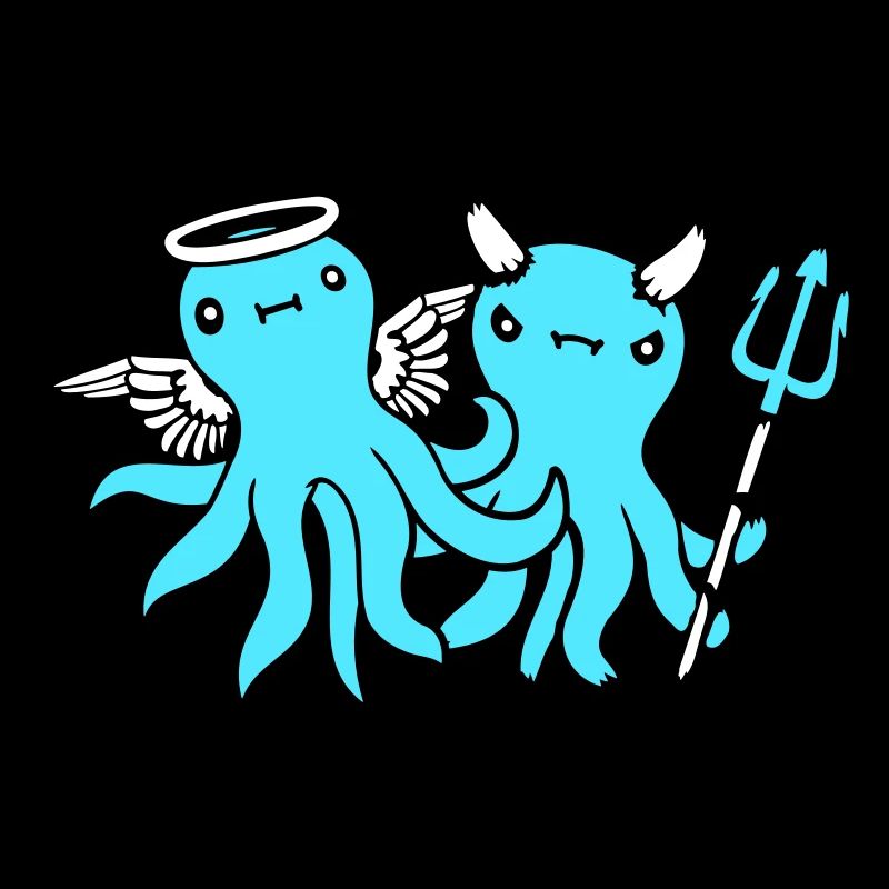 2 Octopus Devil Angel Heaven Hell Team Friends