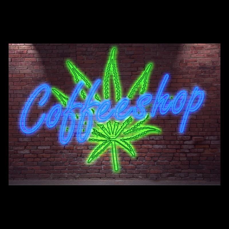 Affiche de lettrage Coffeeshop sur le mur de briques