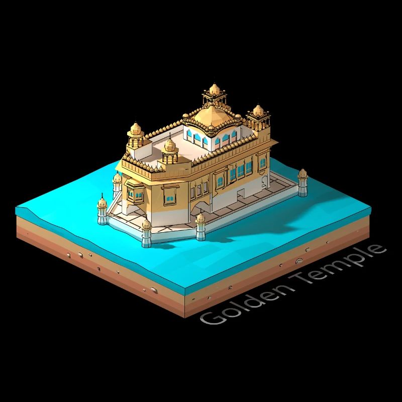Geometrischer Low-Poly-Goldener Tempel