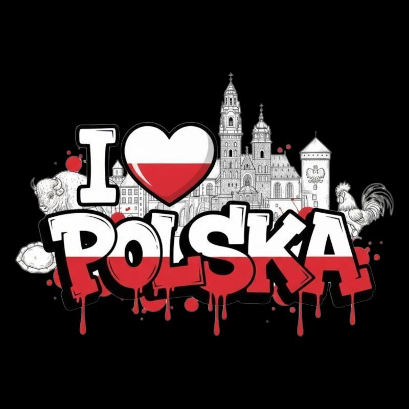 Polen Flagge Graffiti Skyline T-Shirt Design