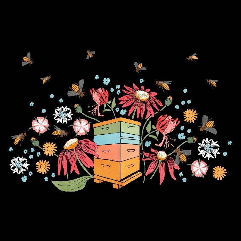 Beehive with wild flowers
