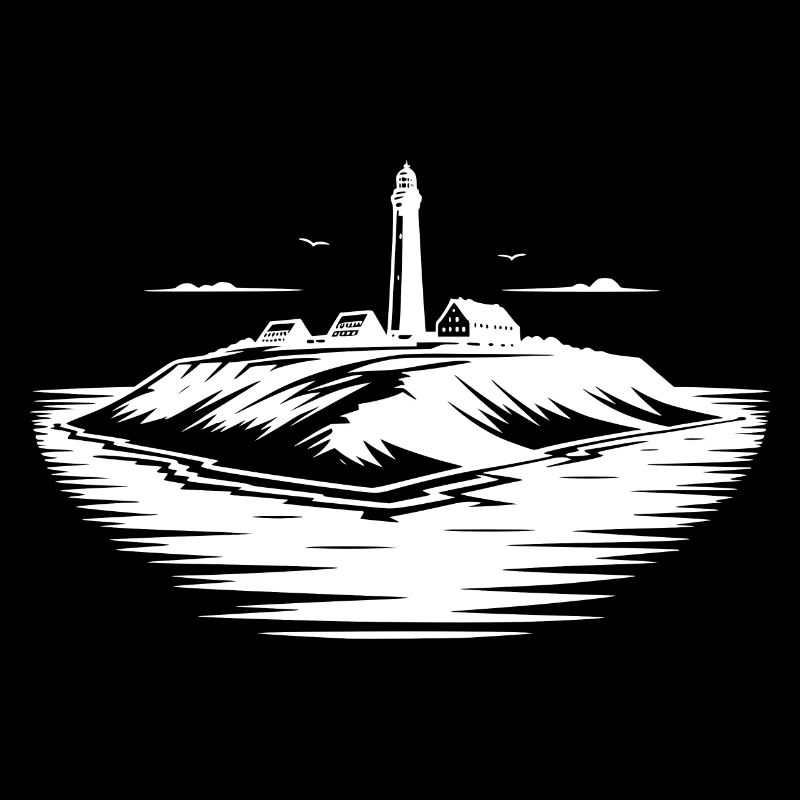Island with lighthouse on the coast